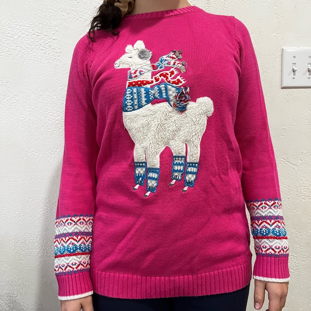 Maggie & Zoe Pink Llama Sweater - Sequins, Pom Poms, and Other Textured Designs